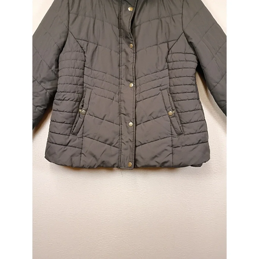 Winter Chic Maralyn & Me Women XL Grey Quilted Faux Fur Hood Puffer Jacket Coat